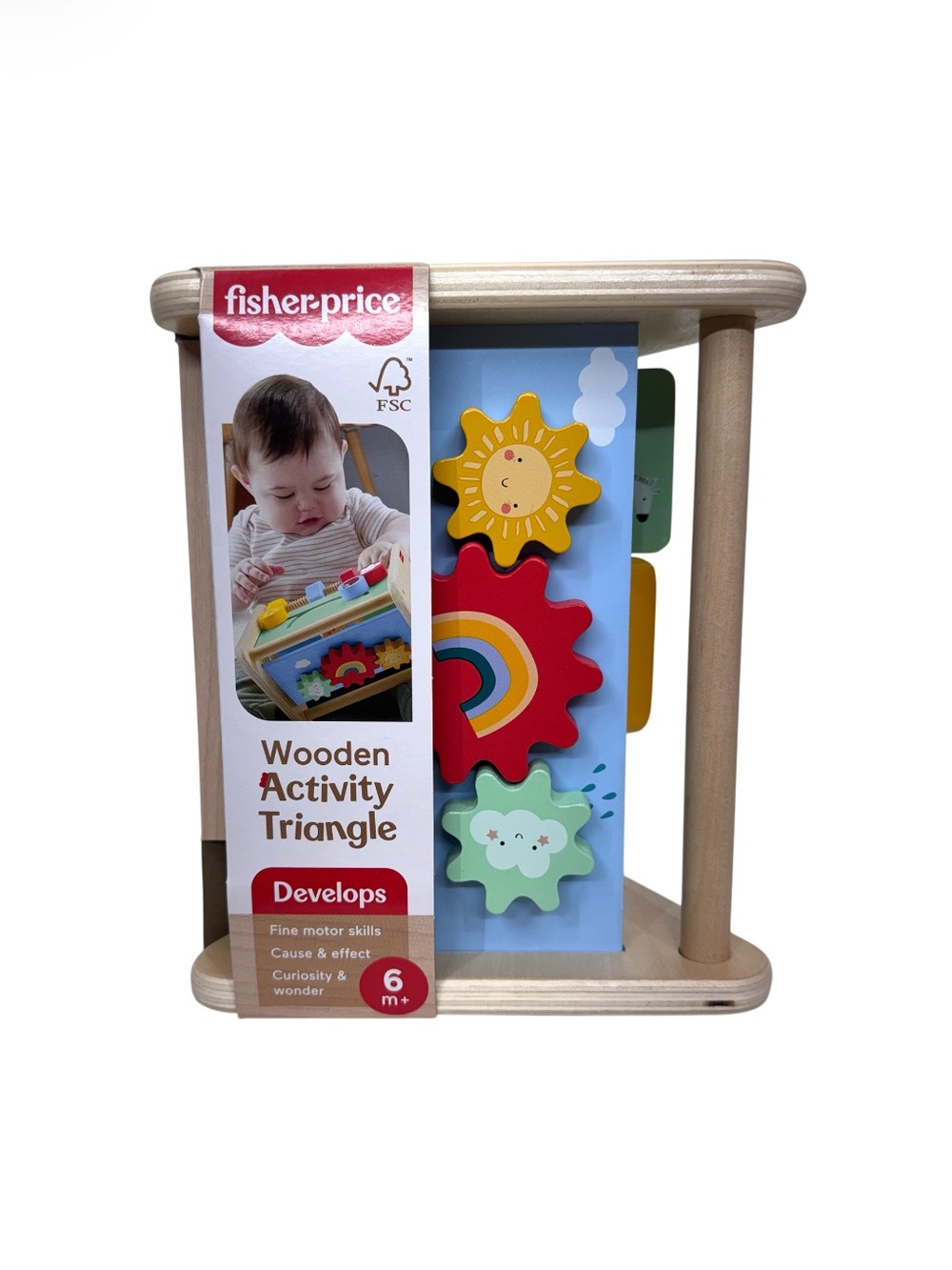 Fisher Price Wooden Activity Triangle Age 6M+ Blue Red Green Multi New Nwt
